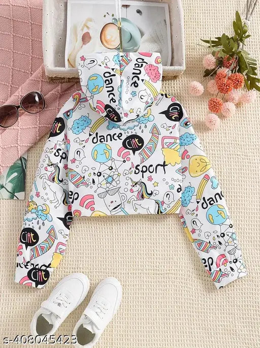 Cotton blend printed full sleeve top for girls, fun all-over design, available in various sizes from 4-5 Years to 15-16 Years