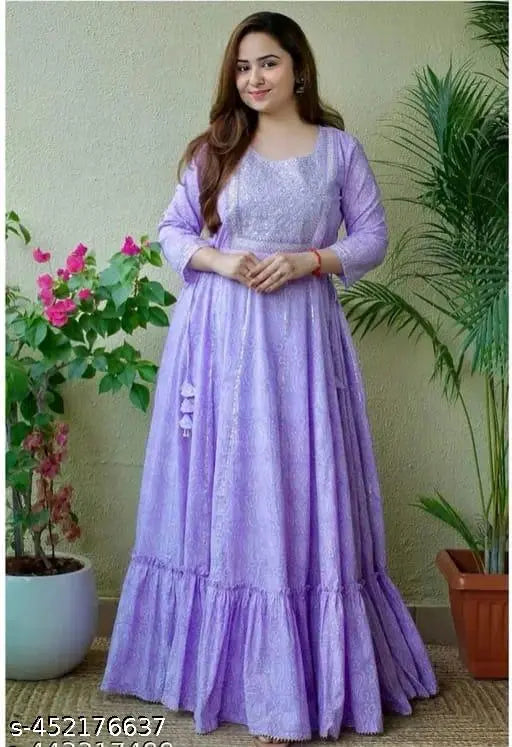 Light blue, Keri print anarkali kameez with ruffled sleeves and flared skirt for women's fashion