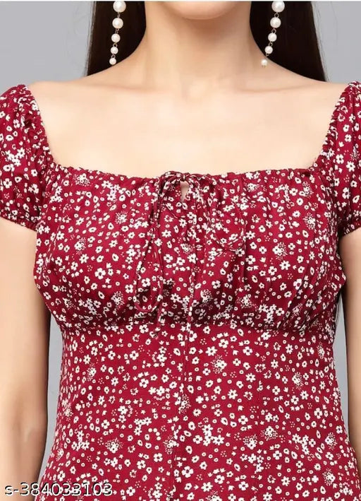 Trendy poly crepe kurta with printed combo, short sleeves for women (S-XL)