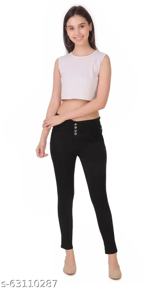 Black denim women's 4-button jeans, pack of 1 (waist size: 32 inches)