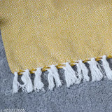 Yellow cotton sofa throw, stitched fringe