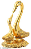 Metal handcrafted Saras Swan pair decorative showpiece, golden color, 15.5 cm tall, for home, temple, office decoration