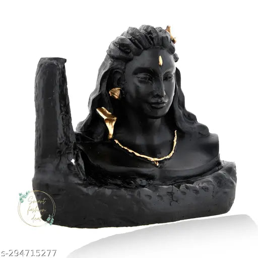 Black resin Shivling Adiyogi Smoke Fountain, decorative incense item for home or office table