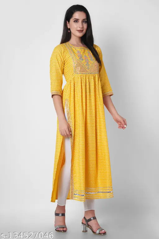 Rayon embroidered Anarkali gown for women, printed combo, three-quarter sleeves, size L (bust 40in), India origin