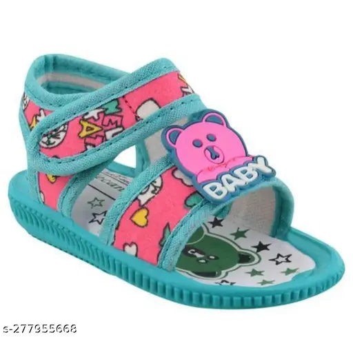 Pink and blue sound sandals for babies, featuring cute cartoon panda design