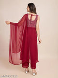 Traditional Indian outfit, thread embroidery, salwar dupatta, floral pattern, off-shoulder design