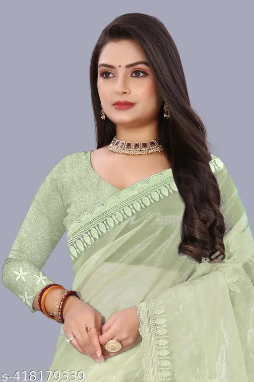 Stunning super net saree with intricate embroidery and sequins, free size, Indian origin