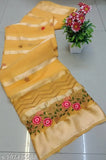 Cream saree with gold border and floral embroidery