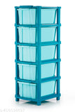 Blue plastic storage containers, modular design, 5 x long, lid on top