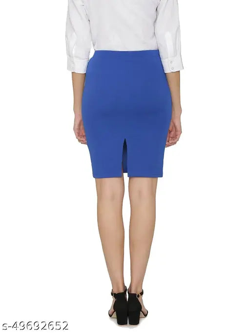 Gorgeous unique polyester lycra high-waisted pencil skirt, versatile for school, office, dates, parties. Solid net fabric with back slit design. India origin