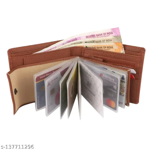 Trendy artificial leather wallet for men, canvas & leather, 2 compartments, textured pattern, ideal for travel and formal/evening parties