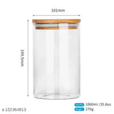 Clear borosilicate glass jar with bamboo airtight lid, 4 pieces, 1000ml, set of 4
