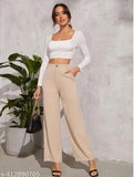 Light brown straight-fit casual trousers for women, girls