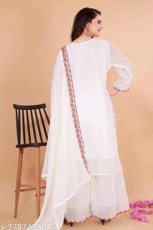 Georgette embroidered Adrika Drishya women's kurta set with dupatta & bottomwear, L, XL, XXL - traditional Indian festive wear