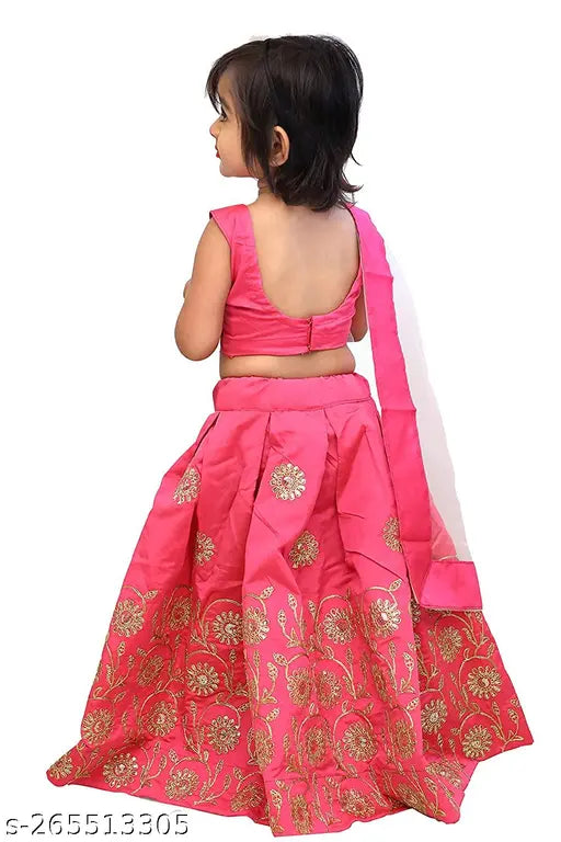 Taffeta silk embroidered lehenga-choli for baby girls, vibrant and intricately detailed, ideal for special occasions like festivals or parties