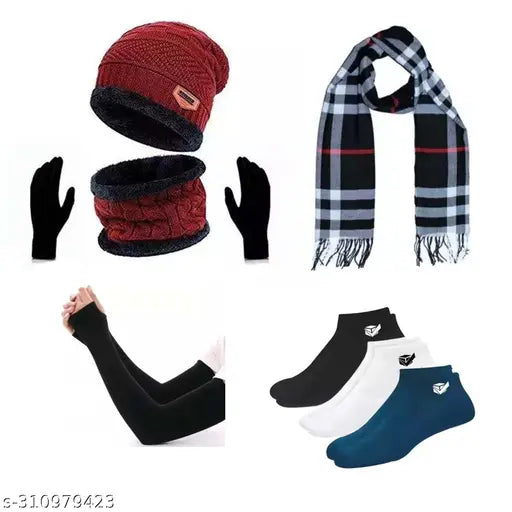 Yintai Combo of Winter Woolen Cap set With Gloves and other Freebies for Men Women Boys and Girls