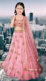 Girls' net blue lehenga-choli pack of 1 for wedding, with embroidered design and short sleeves. [Color: Blue][Material: Net][Product Type: Lehenga Choli Pack]