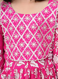 Rich pink rayon kurta set with sharara and dupatta for girls - embroidered floral pattern, ready-to-wear, festive occasions
