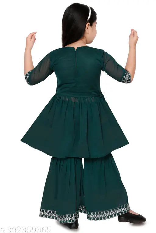 Embroidered cotton silk palazzo set for kids, ALEYA dresses & churidar set, sizes 4-5 years to 10-11 years, Indian origin