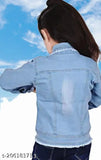 A child wearing a blue jean jacket with light and dark wash effect