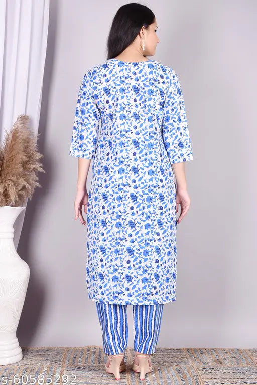 Cotton blend printed kurta with pallazo set, women's Indian fashion for XL to 5XL sizes