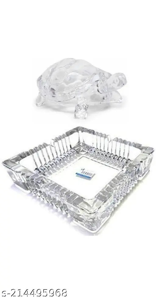 Transparent crystal tortoise plate glassware, round 4-inch Feng Shui showpiece for home or office (India)
