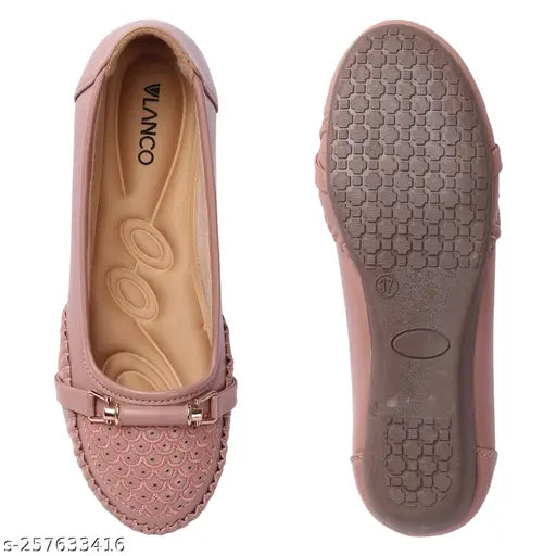 Synthetic leather embroidered pink bellies for women, slip-on ballerinas by Vlanco brand
