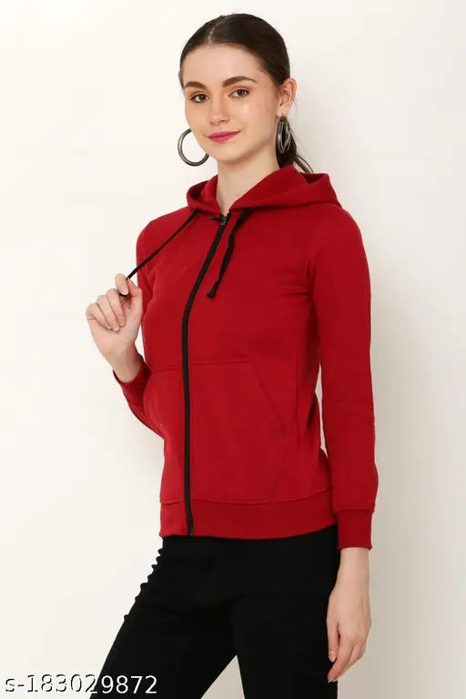 Solid fleece winter jacket for women, long sleeves, rapid dry technology, stylish design by SS Fashion (India)