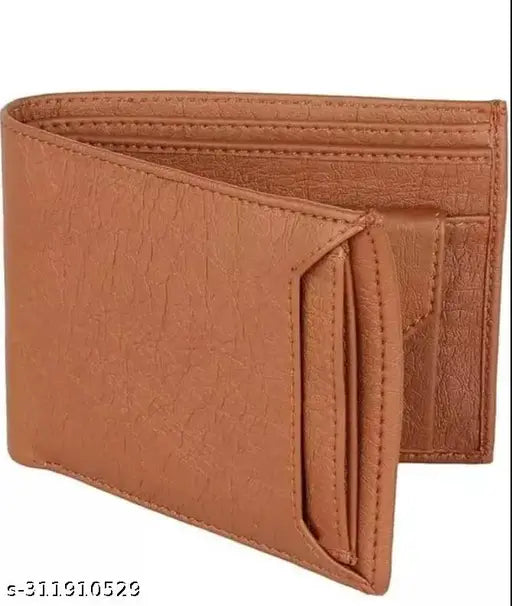 Textured leather wallet for men, brown faux leather with 2 compartments, free size (10cm x 10cm), made in India