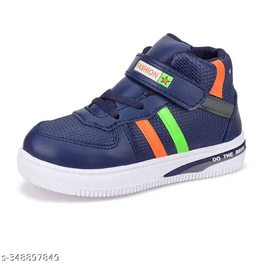 Bersache lightweight sports running walking gym trekking shoes for kids in blue with orange and black accents