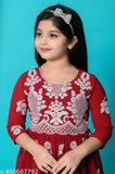 Indian polyester embroidered net kids' ethnic gown, three-quarter sleeves, traditional festive wear for children