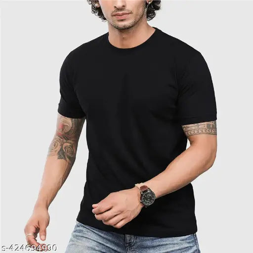 Men's cotton Black & White pack of 2 round neck, half sleeves T-shirts. Cotton, solid pattern, short sleeves. Sizes: S, M, L, XL, XXL. Made in India