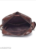 Brown synthetic leather crossbody sling bag, casual style, multiple pockets and card slots, for men
