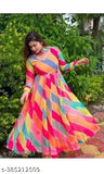 Women Georgette Latest Trending Ethnic Attire Stylish Casual Partywear Traditional Flared Floral Wedding White Gown Trending Fancy Kurta for Women | for Casual | Office | Festival Wear Partywear