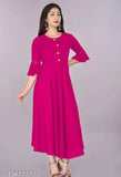Women's pink rayon kurta, casual style with flared hem