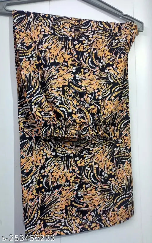 Black flower printed rayon nightsuit top with palazzos for women, three-quarter sleeves, trendy print design, machine washable