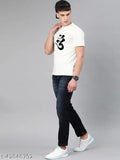 White 100% cotton men's gym t-shirt with cool graphic print, perfect for sports & leisure