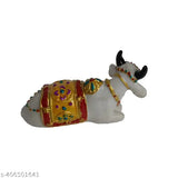 Hitech White Marble Nandi Cow Statue - Religious decor for home, temple, or study room