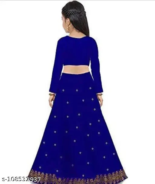 GOPI Blue satin lehenga with net dupatta, embroidered design for kids ages 3-16 years
