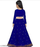 GOPI Blue satin lehenga with net dupatta, embroidered design for kids ages 3-16 years