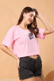 Pink oversized crop top with monoch print, half sleeve design