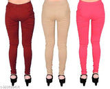 Maroon stretchable Lycra jeggings pack of 3 for women, made with cotton blend fabric. Comfortable elastane material and side pockets for a rocking look. Available in sizes 28-36. Made in India