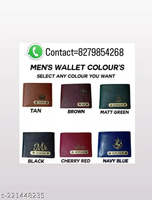 Trendy faux leather men's wallet, solid color, 5 compartments, personalized with name and charm design, India origin