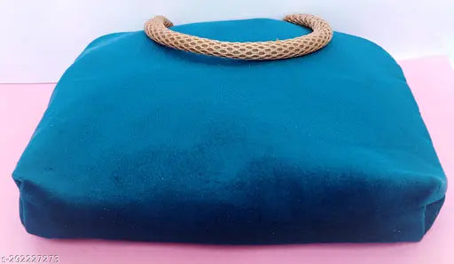 Blue handbag with zip closure, likely satin or silk fabric