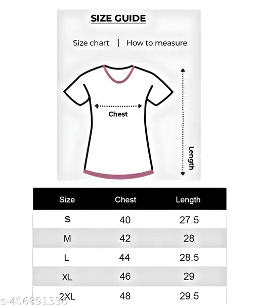 Size guide included in t-shirt package