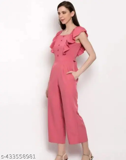 Trendy poly crepe sleeveless jumpsuit for women, solid net pattern. XS size with back zip open. Made in India