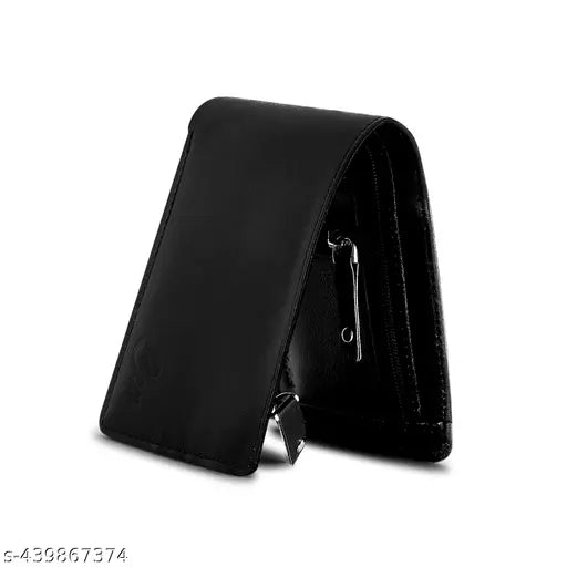 Brown PU two-compartment wallet with five card slots, coin pocket, and zip lock currency compartments. Classic stylish trending mens accessory for daily use, perfect gift