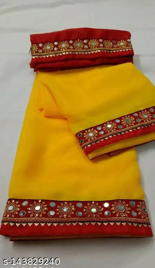 Yellow Georgette saree with mirror work blouse