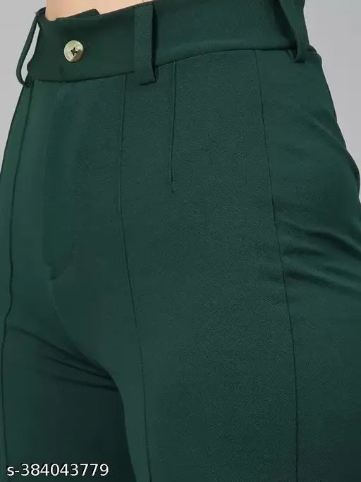 Green, pleated women's trousers