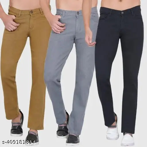 DAIS Stretchable Slim Fit Jeans for Men, cotton blend, solid color - pack of 3, sizes 28, 30, 36, 38, 40 (28in/32in, 30in/32in, 36in/32in, 38in/32in, 40in/32in) - Indian origin